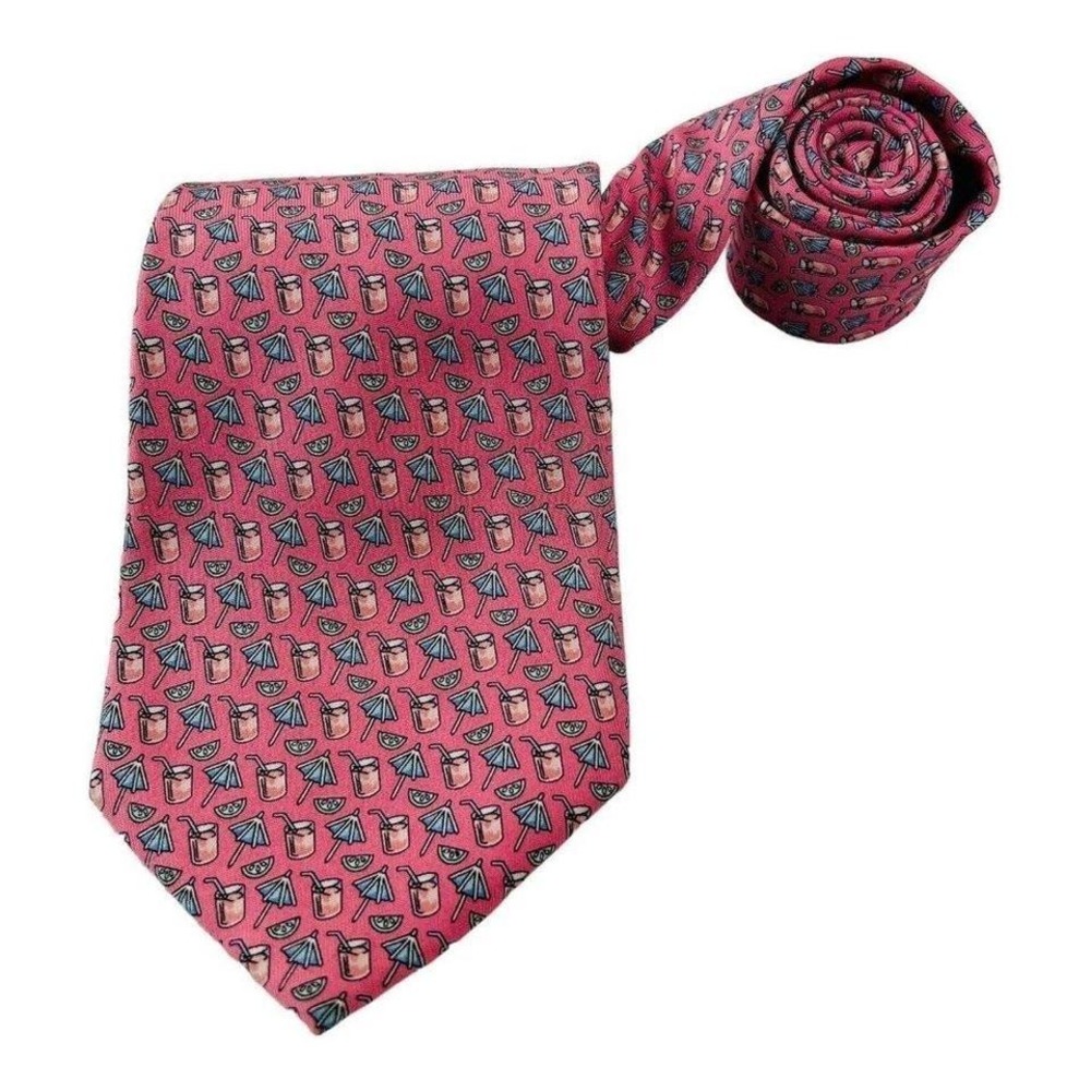 Vineyard Vines Pink‎ w/ Umbrella Drink Summer Print Silk Neck Tie Sz 3.75"W 58"L